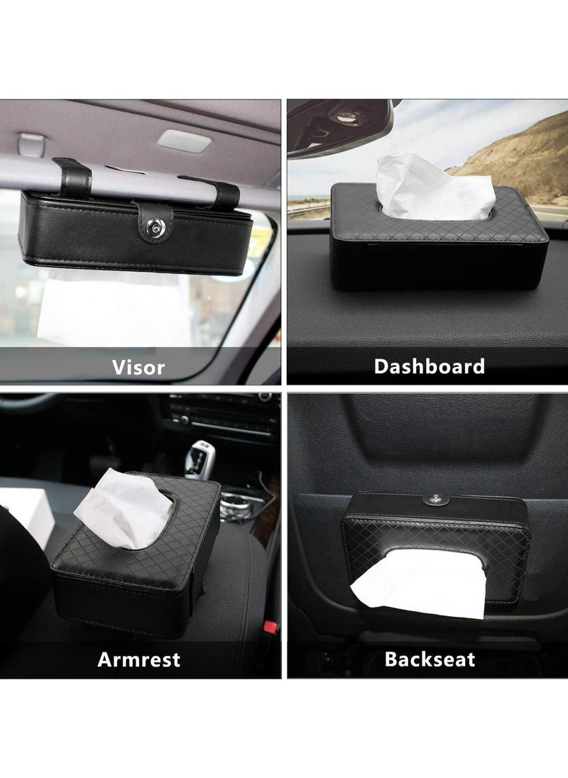 Generic - Car Tissue Holder, Car Sun Visor Napkin Holder, Hanging Paper Towel Clip, Tissue Paper Holder Dispenser, Napkin Tissue Tray Container, PU Leather Backseat Tissue Paper Box for Car, Black - Image 1
