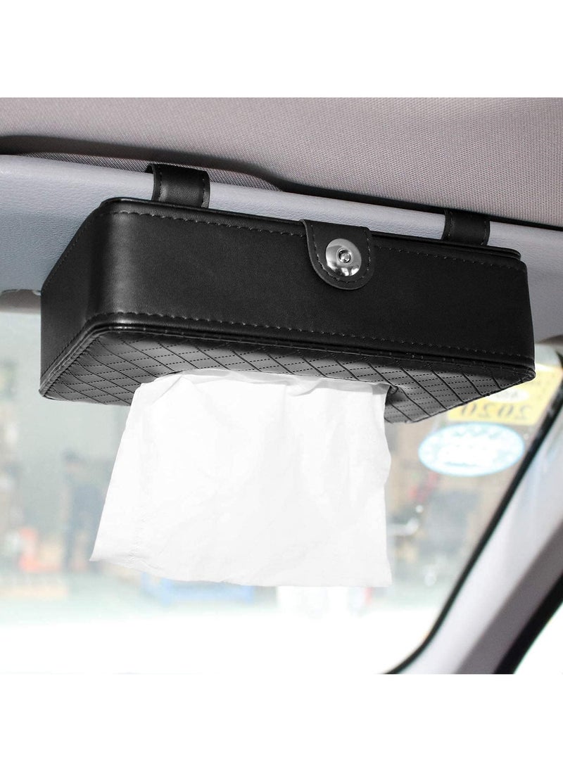 Generic - Car Tissue Holder, Car Sun Visor Napkin Holder, Hanging Paper Towel Clip, Tissue Paper Holder Dispenser, Napkin Tissue Tray Container, PU Leather Backseat Tissue Paper Box for Car, Black - Image 1