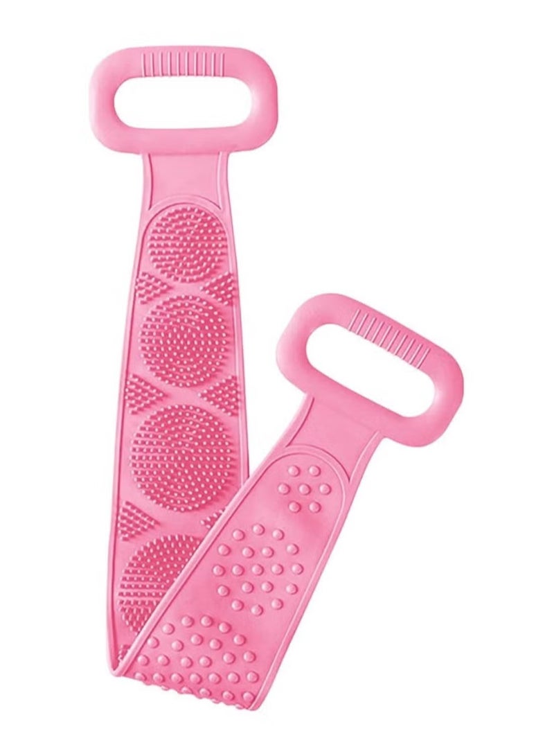 JAJEEK Silicone Body Scrubber Bath Towel Belt – 2-Sided Silicone Back Scrubber for Shower, Soft and Flexible, Ideal for Deep Cleaning and Exfoliation, Pink - Image 1