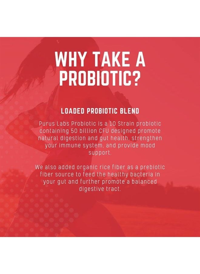 Purus Labs - Probiotic | 10 Strains with 50 Billion CFU & Prebiotic Fiber | Improve Digestion & Support Immune System | 30 Servings, 60 Veggie Capsules - Image 1