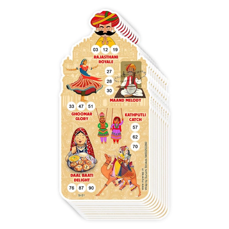 Suruchi Strokes Rajasthani Theme Tambola Ticket | Traditional Festival | Marwari Kitty Party Game (50 Ticket) - Image 1