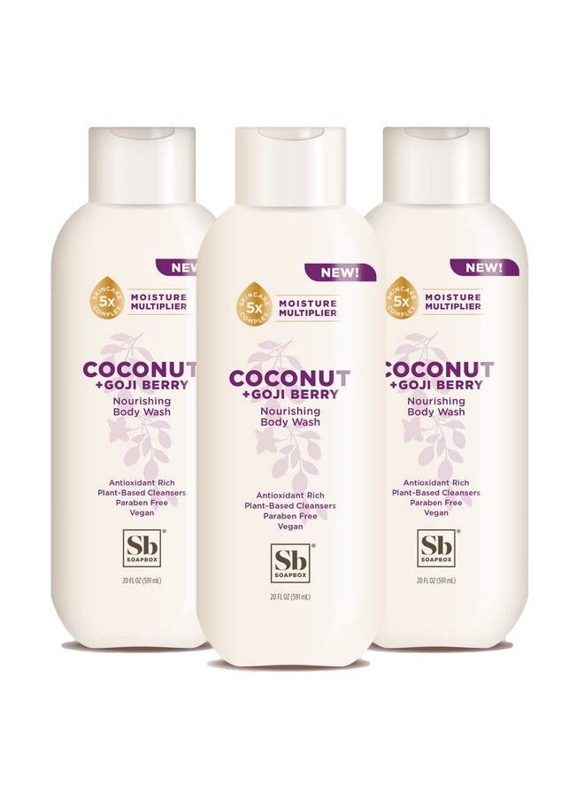 Soapbox - Body Wash Coconut + Goji Berry Body Wash For Women Men ; Vegan + Antioxidant Rich Moisturizing Body Wash With Shea Butter Peptides & Keratin Promoting B3 3 Pack 20Oz Each - Image 1