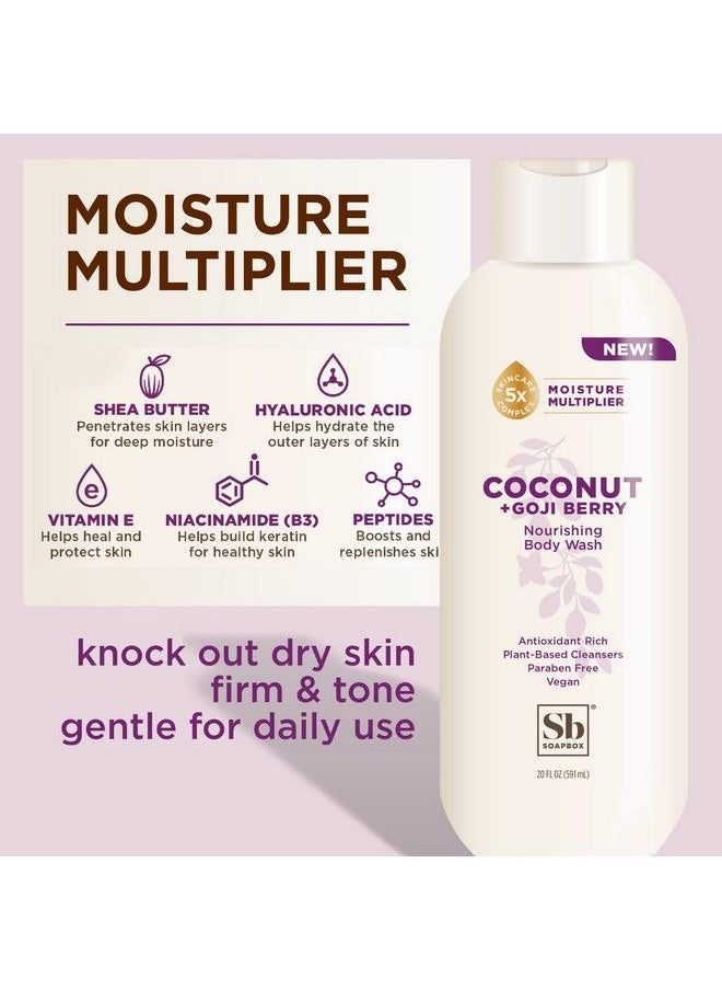 Soapbox - Body Wash Coconut + Goji Berry Body Wash For Women Men ; Vegan + Antioxidant Rich Moisturizing Body Wash With Shea Butter Peptides & Keratin Promoting B3 3 Pack 20Oz Each - Image 1