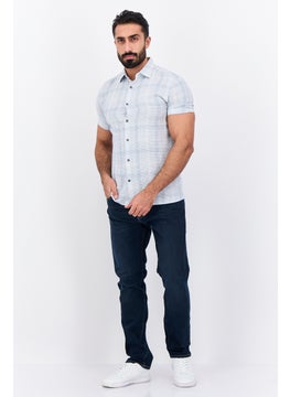 French Connection Men Regular Fit Microgrid Short Sleeves Casual Shirt, Blue  - Image 4