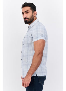 French Connection Men Regular Fit Microgrid Short Sleeves Casual Shirt, Blue  - Image 2