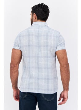 French Connection Men Regular Fit Microgrid Short Sleeves Casual Shirt, Blue  - Image 3