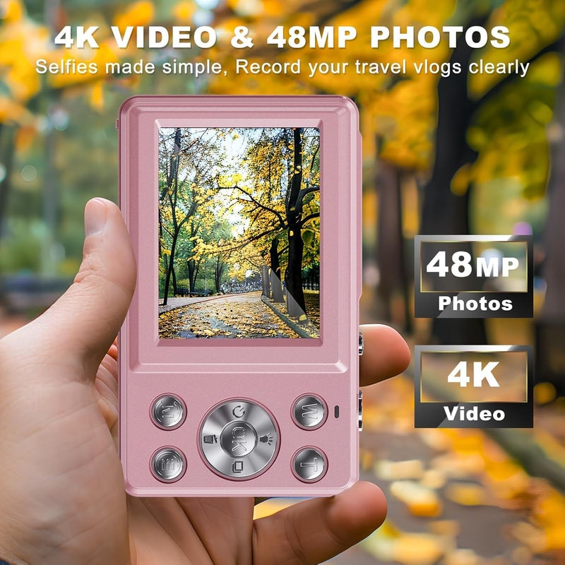 Divine كاميرا رقمية 4K بدقة 48 ميجابكسل للأطفال والمراهقين مع شاشة مزدوجة وتركيز تلقائي، كاميرا مدمجة بنظام زوم 16X، بطاقة SD سعة 64 جيجابايت مرفقة، بطارية قابلة لإعادة الشحن (DDC-92) - Image 2