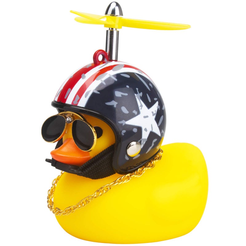wonuu Rubber Duck Car Ornaments Yellow Duck Car Dashboard Decorations Cool Glasses Duck with Propeller Helmet - Image 2