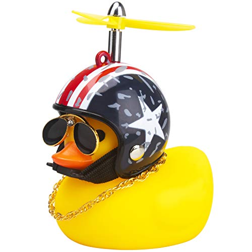 wonuu Rubber Duck Car Ornaments Yellow Duck Car Dashboard Decorations Cool Glasses Duck with Propeller Helmet - Image 1