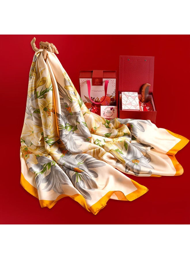 Hang Silk House Hangsifu Silk Scarf Gift Box, Women's Scarf Set, Group Purchase Shawl, Outer Wrap, Birthday Gift For Mom, Gift For Elders, Jade Soft + Comb - Image 2