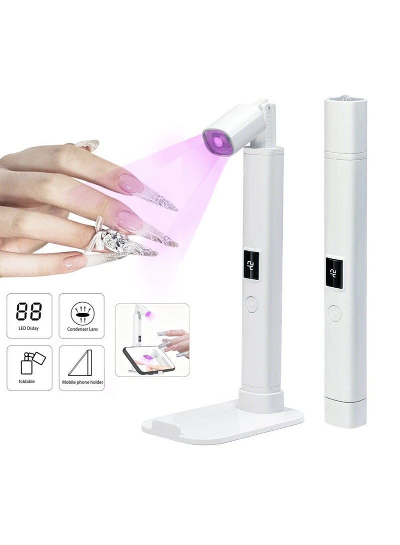 Gecomo Cordless UV LED Nail Lamp with Stand, Mini Handheld UV Light with LCD Display for Gel Nails, Rechargeable USB Nail Dryer for Fast Curing, for girls (White) - Image 1