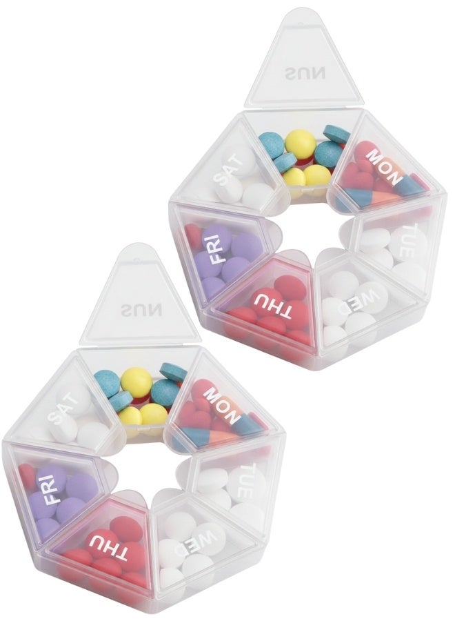 2قطعه علبة حبوب أسبوعية لمدة 7 أيام باللون الشفاف، لا تفوّت جرعتك أبدًا مع صندوق حبوب كبير، منظم أدوية لأقراص الفيتامينات وكبسولات زيت السمك، تتسع لـ 10 حبات بحجم الأسبرين - Image 1