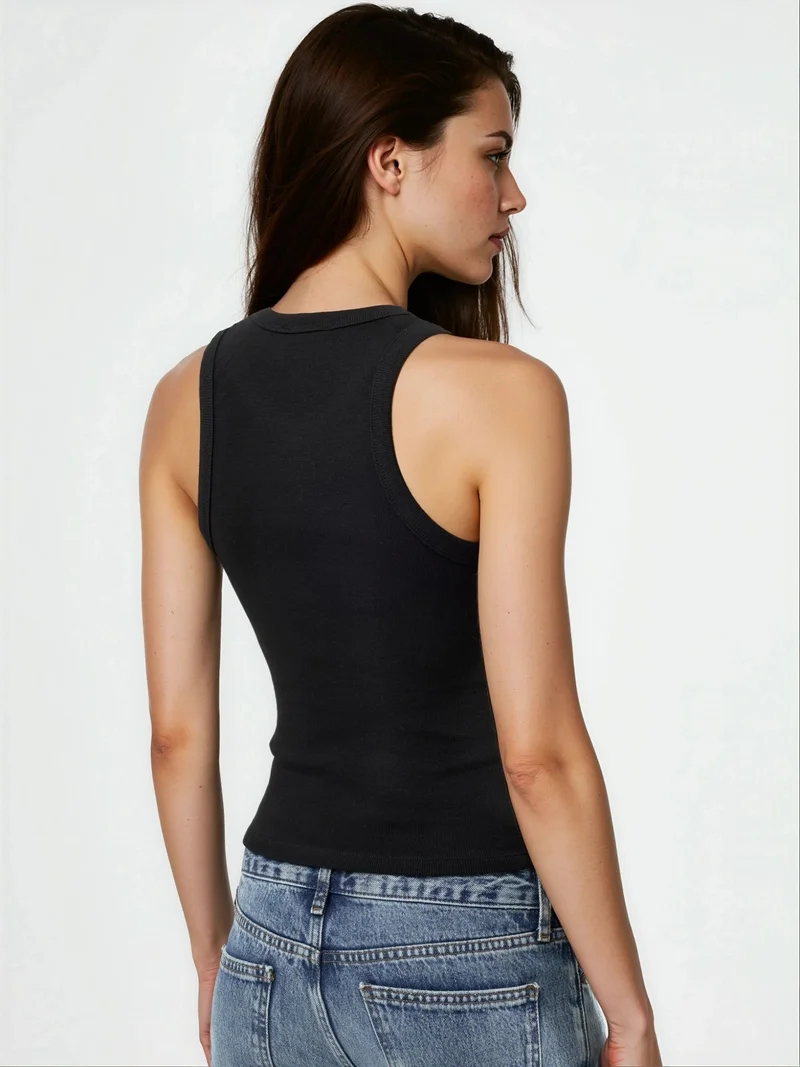 Busem Black BUSEM Sleeveless U Collar Tank Top with Accessory Detail for Women | Best Price UAE