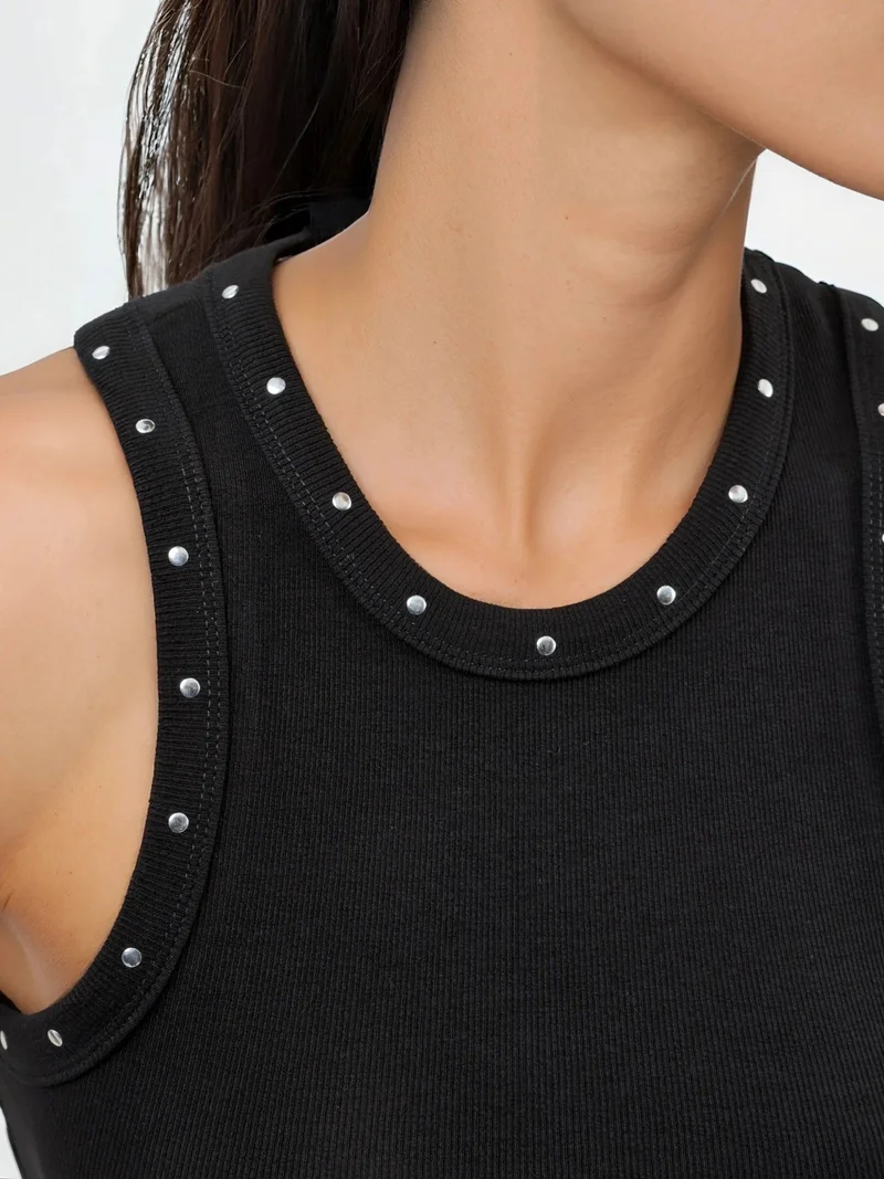 Busem Black BUSEM Sleeveless U Collar Tank Top with Accessory Detail for Women | Best Price UAE