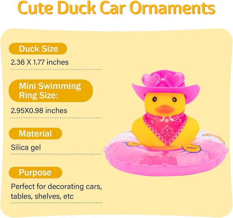 wonuu Car Rubber Duck Decoration, West Cowboy Duck Car Dashboard Decoration Accessories with Mini Swim Ring Cowboy Hat Scarf and Sunglasses(C_Pink Scarf Cowboy&Pink hat&Love Heart Glasses) UV resistant - Image 2