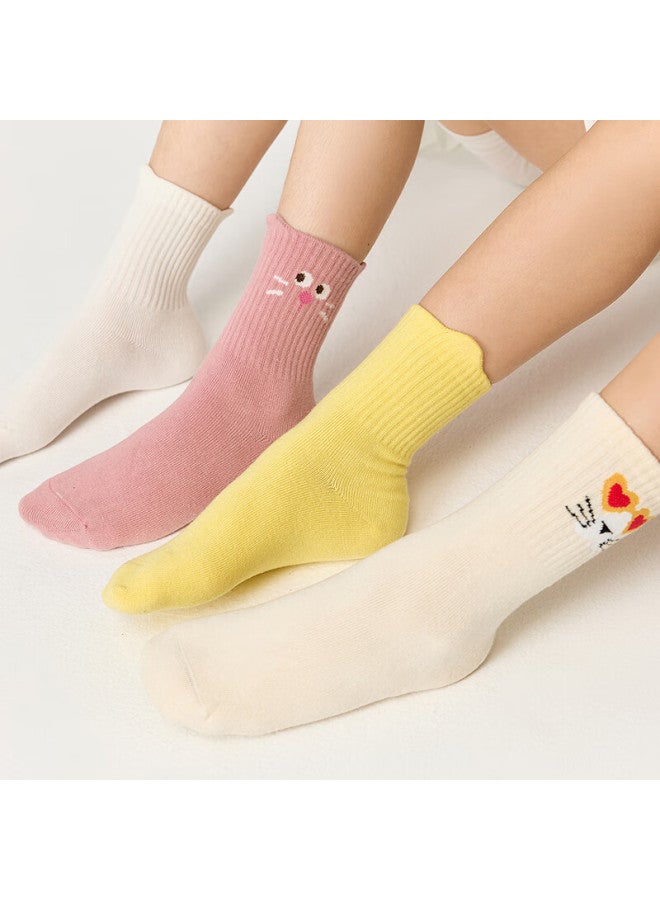 Aimer Kids Autumn Winter Socks 3a Antibacterial Deodorant Girls Short Socks 5 Pairs Combed Cotton Cute Animals Age 7-10 - Image 2