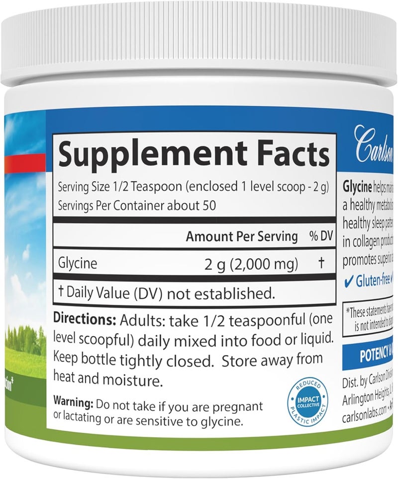 Carlson مسحوق جلايسين من كارلسون لابز 100 جرام - Image 2