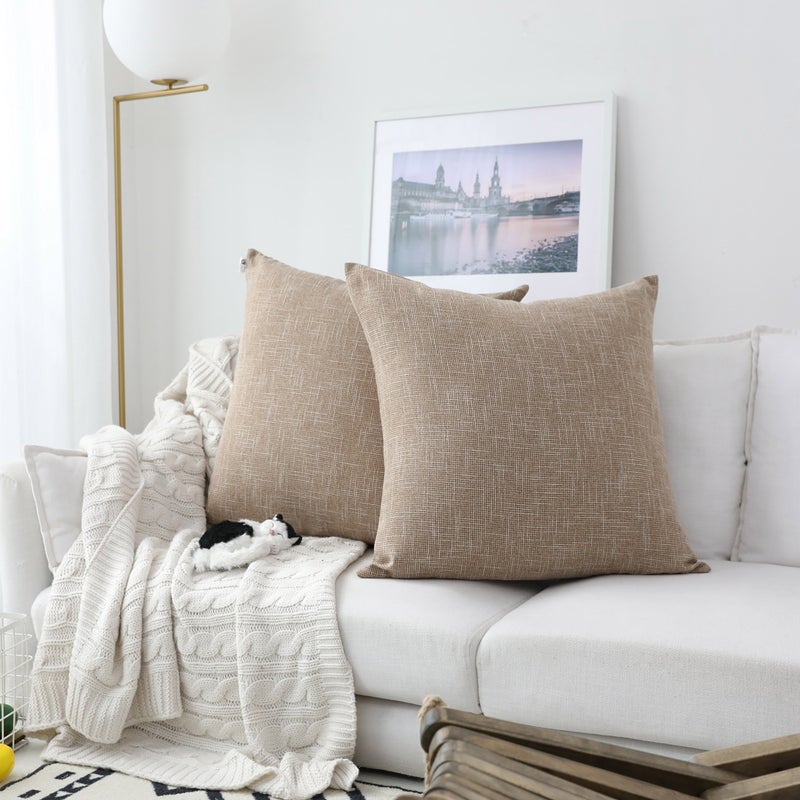 K KEVIN TEXTILE Kevin Textile Decor Burlap Pillow Covers Natural Style Lined Linen Throw Pillow Cases Cushion Cover for Bed/Sofa, 26x26 inch(2 Pieces, Natural Linen) - Image 2