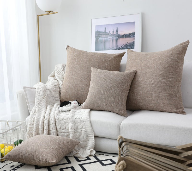 K KEVIN TEXTILE Kevin Textile Decor Burlap Pillow Covers Natural Style Lined Linen Throw Pillow Cases Cushion Cover for Bed/Sofa, 26x26 inch(2 Pieces, Natural Linen) - Image 5