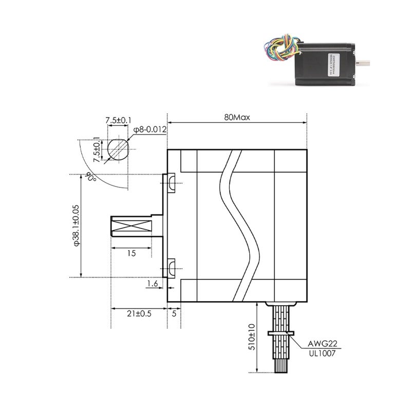 محرك خطوي NEMA23 3A 22 كجم سم 80 مم طول عمود 8 مم لطابعة CNC ثلاثية الأبعاد - Image 3