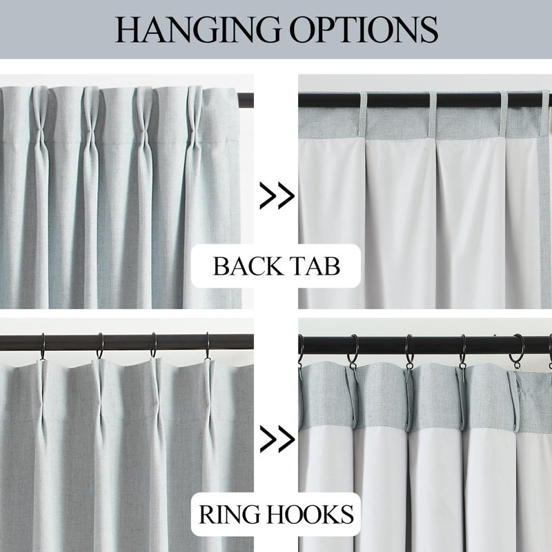 Vision Home Blue Gray Pinch Pleated Full Blackout Curtains Linen Blended Room Darkening Window Curtains 72 inch for Living Room Bedroom Thermal Insulated Pinch Pleat Drapes with Hooks 40" Wx72 Lx2 - Image 4