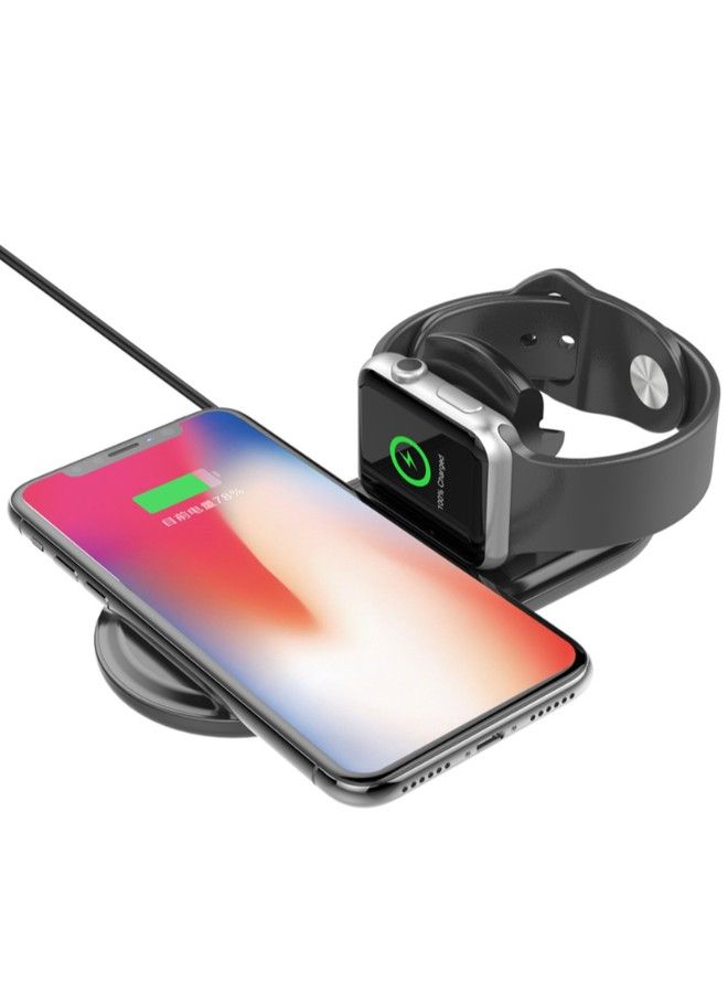 NIBEMINENT 2-In-1 Phone and Watch Fast Charging Pad Wireless Charger Black - Image 2