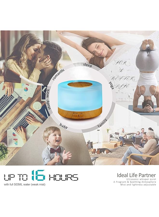 erorex 500Ml Ultrasonic Essential Oil Diffuser，Aromatherapy Diffuser With 7 Color Lights And 4 Timer Cool Mist Humidifier With Waterless Auto Shut Off Function For Home Office - Image 4