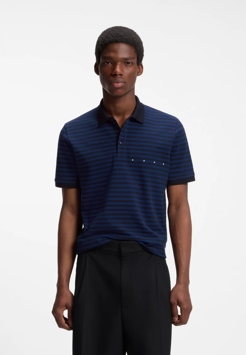 هوجو Cotton-piqué polo shirt with horizontal stripe