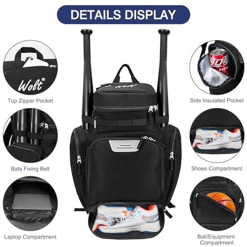 WOLT حقيبة ظهر كرة السلة WOLT، حقيبة رياضية كبيرة مع قسم منفصل للكرة وجيب للأحذية لكرة السلة، كرة القدم، الرجبي، الكرة الطائرة، البيسبول - Image 3