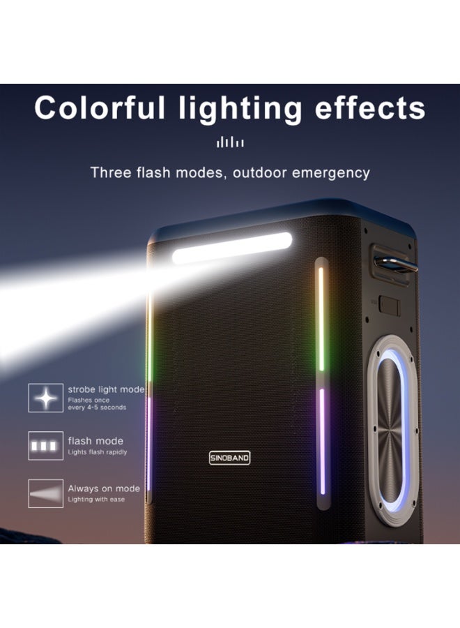 SINOBAND 300W High Power Karaoke Bluetooth Speaker with 2 Wireless Microphones, Portable Bluetooth Speaker with Dynamic Colorful Lights, PA System, PD Fast Charging, Subwoofer for Families Home Party,Conference Outdoor Karaoke Sound, Black - Image 2
