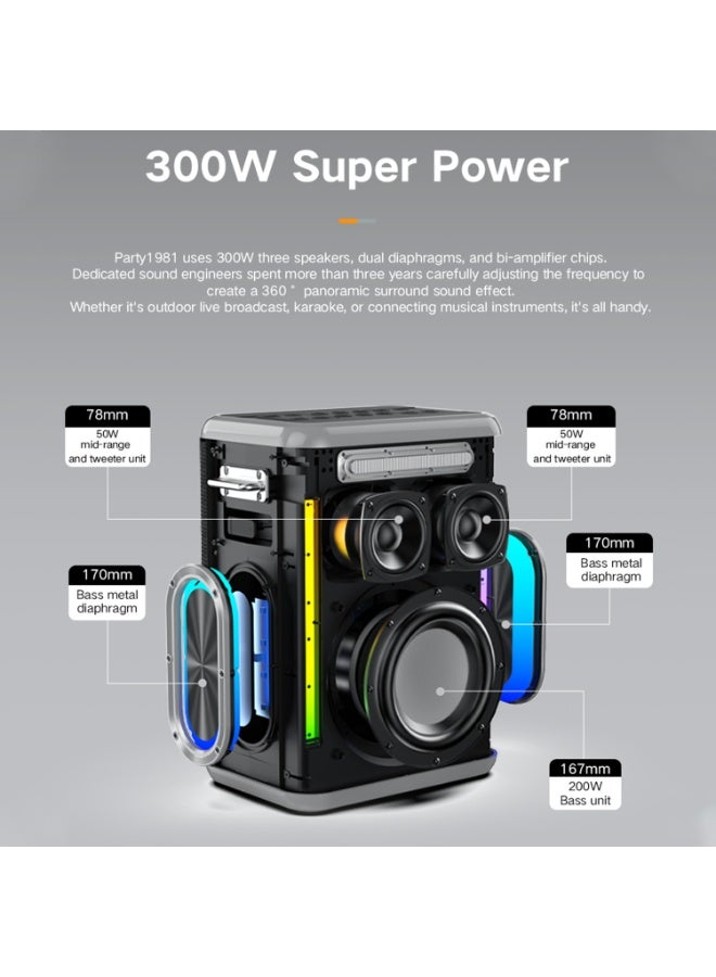 SINOBAND 300W High Power Karaoke Bluetooth Speaker with 2 Wireless Microphones, Portable Bluetooth Speaker with Dynamic Colorful Lights, PA System, PD Fast Charging, Subwoofer for Families Home Party,Conference Outdoor Karaoke Sound, Black - Image 5
