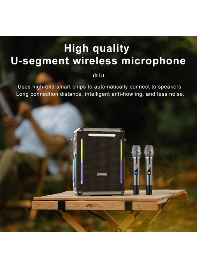 SINOBAND 300W High Power Karaoke Bluetooth Speaker with 2 Wireless Microphones, Portable Bluetooth Speaker with Dynamic Colorful Lights, PA System, PD Fast Charging, Subwoofer for Families Home Party,Conference Outdoor Karaoke Sound, Black - Image 3