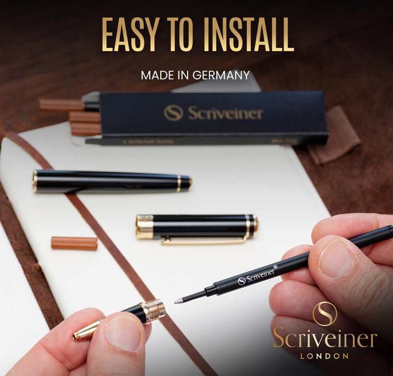 Scriveiner Rollerball Refill Black Medium - 4 Rollerball Refills Designed for Scriveiner Pens - Safety Ceramic Non Dry Roller Pen Refill M - Schmidt 888 Size â€“ Made in Germany - Image 4