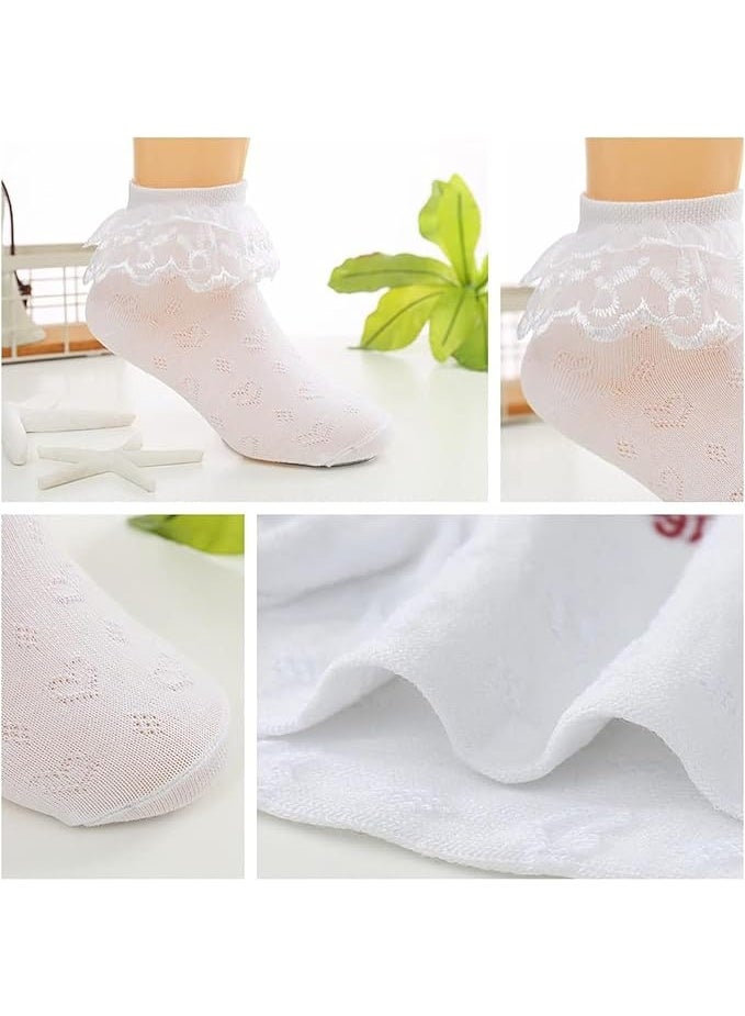 SUNSAR 4 Pack Girls Ruffle Socks Double Lace Frilly Dress Socks Kids Turn Cuff Socks with Mesh Lace Trim Frilly Eyelet Princess Dress Socks - Image 4