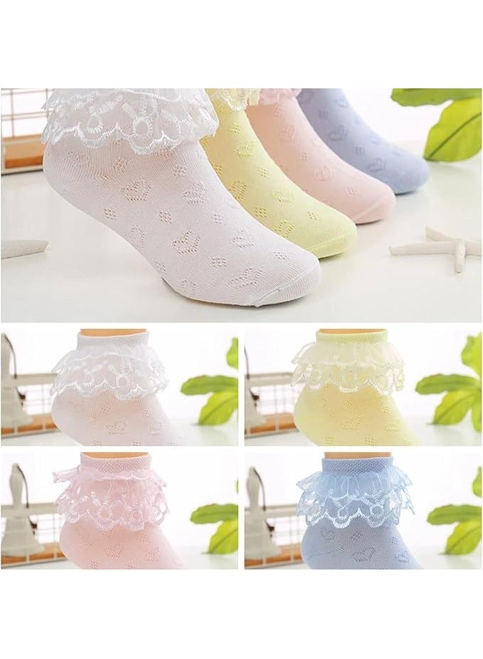 SUNSAR 4 Pack Girls Ruffle Socks Double Lace Frilly Dress Socks Kids Turn Cuff Socks with Mesh Lace Trim Frilly Eyelet Princess Dress Socks - Image 2