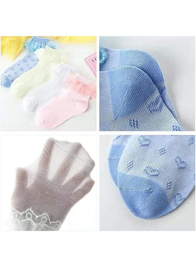 SUNSAR 4 Pack Girls Ruffle Socks Double Lace Frilly Dress Socks Kids Turn Cuff Socks with Mesh Lace Trim Frilly Eyelet Princess Dress Socks - Image 5