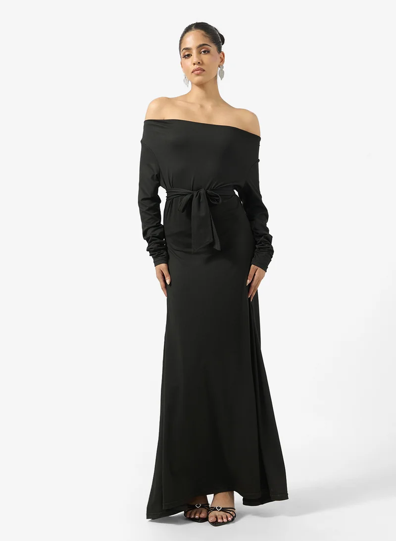 جينجر V Neck A Line Dress with Scarf Detail