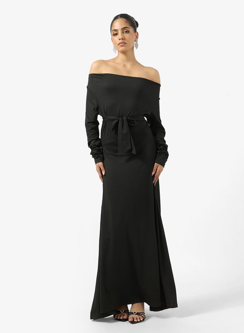 جينجر فستان بياقة على شكل حرف  وتفاصيل وشاح - Image 1