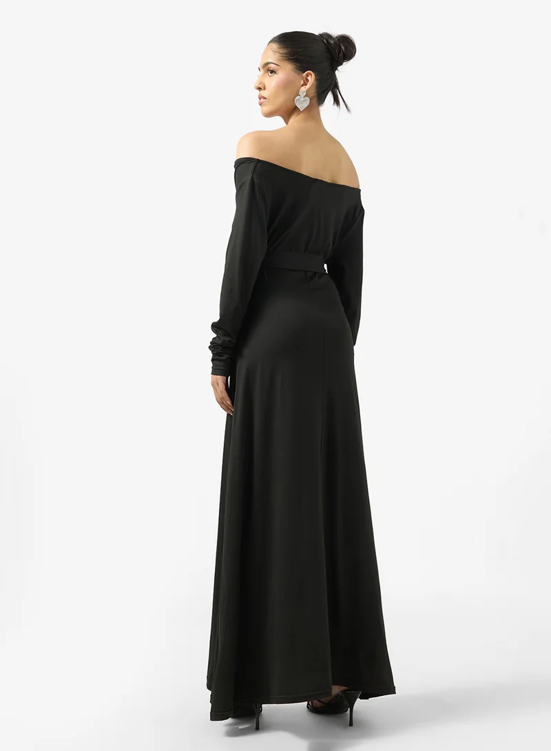 جينجر V Neck A Line Dress with Scarf Detail