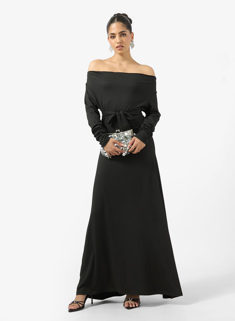 جينجر فستان بياقة على شكل حرف  وتفاصيل وشاح - Image 4