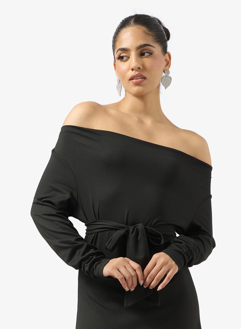 جينجر فستان بياقة على شكل حرف  وتفاصيل وشاح - Image 3