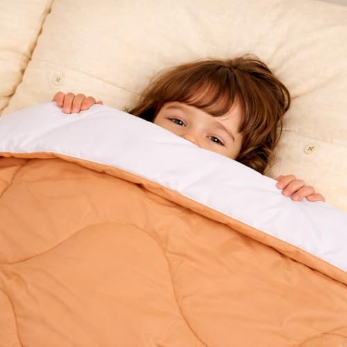 Toddylon Baby Comforter Soft Cotton Reversible Blanket for Up to 7-8 Years Kids AC Quilt for Newborn Infant Toddler Lightweight All Season Bedding Boys Girls 152x101 cm (Peach & White) - Image 3
