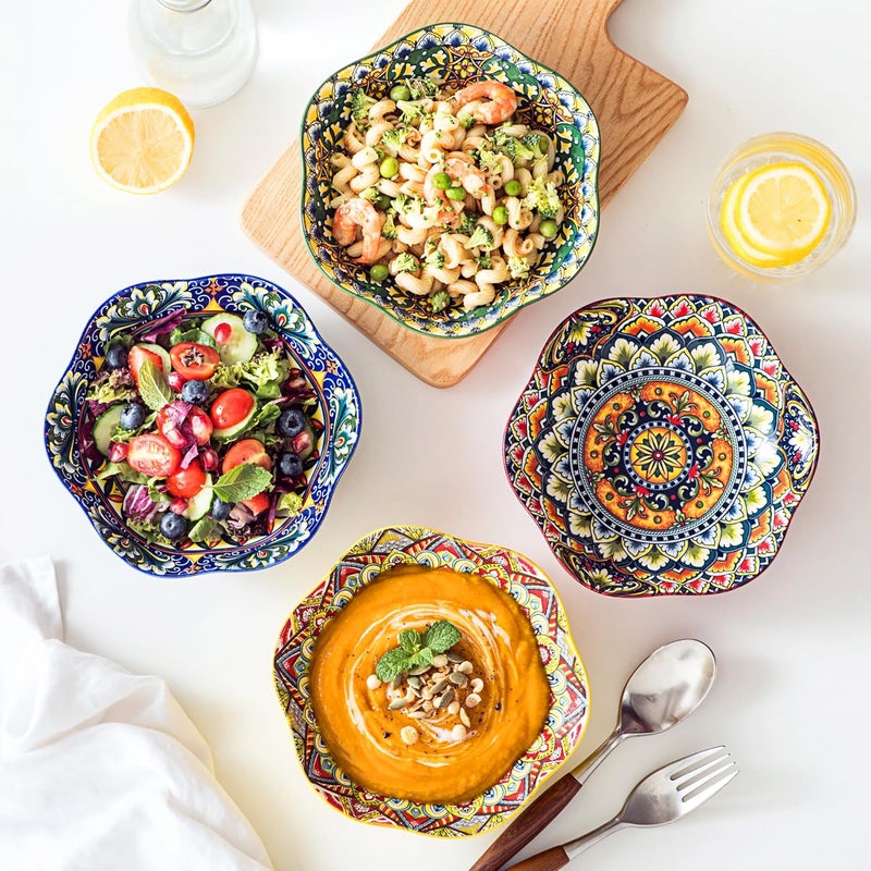 Henten Home Henten Home Ceramic Salad Bowls Set of 4 Lotus Style 20 oz Porcelain Bowls for Soup Snack Ice Cream Serving Dish Bowl Dishwasher  Microwave Safe  - Image 4