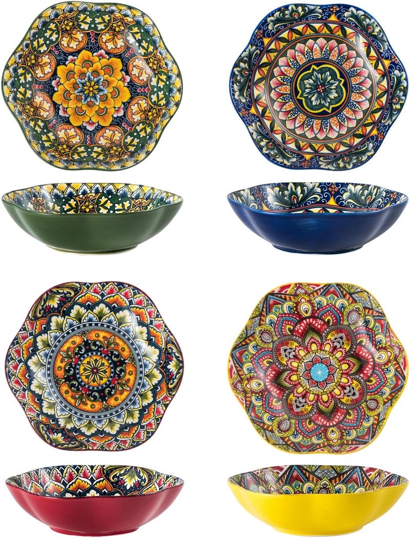 Henten Home Henten Home Ceramic Salad Bowls Set of 4 Lotus Style 20 oz Porcelain Bowls for Soup Snack Ice Cream Serving Dish Bowl Dishwasher  Microwave Safe  - Image 1