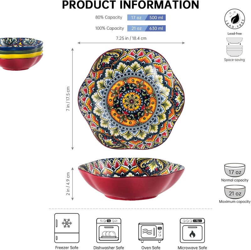 Henten Home Henten Home Ceramic Salad Bowls Set of 4 Lotus Style 20 oz Porcelain Bowls for Soup Snack Ice Cream Serving Dish Bowl Dishwasher  Microwave Safe  - Image 2