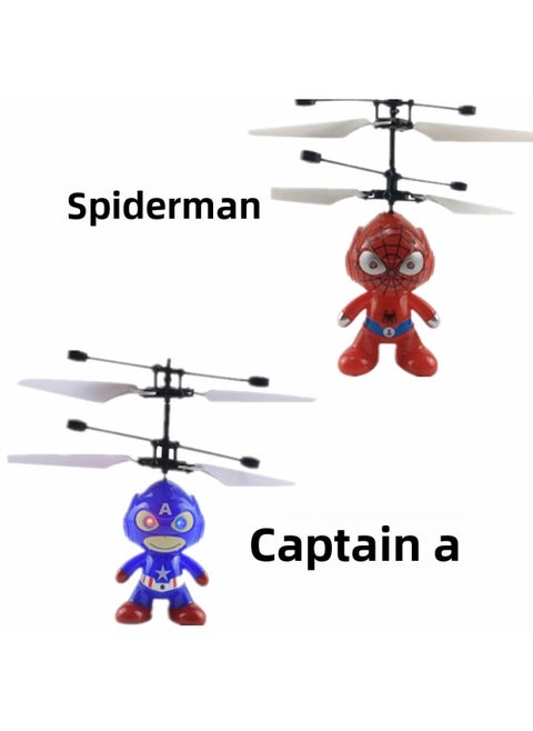Shake Sound Induction Aircraft Aircraft Suspension Remote Control Princess Robot Milk Dragon Electric Children's Toys Ice And Snow Can Fly-Color:Choose One Of Spider-man/captain A-Proportion:Standard Configuration (without Remote Control)