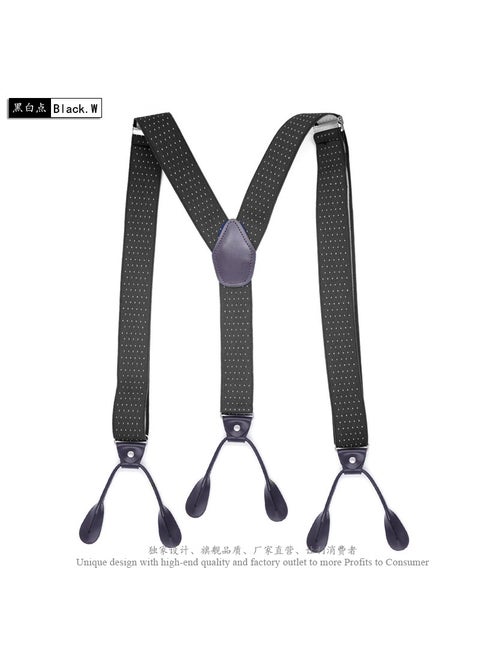 British Style Button Suspenders 3.5cm Wide Black and white dot +120cm