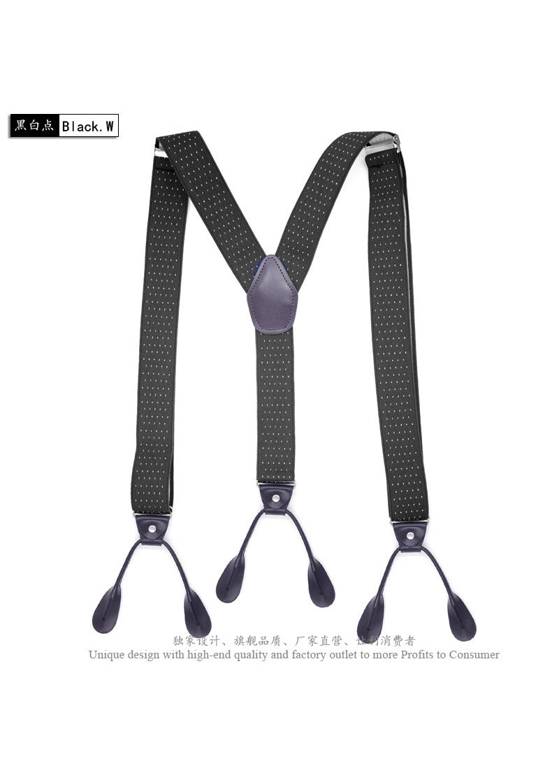 Generic British Style Button Suspenders 3.5cm Wide Black and white dot +120cm 
