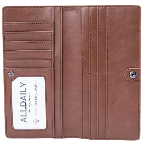 Alldaily Ultra Slim Thin Women Wallet RFID Blocking Credit Card Holder Bifold Long Ladies Billfold (Coffee) - Image 1