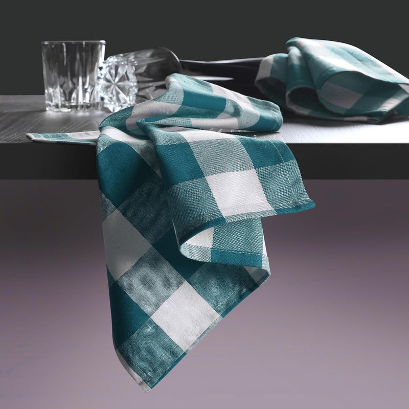 Native Fab Buffalo Check Cloth Napkins Set of 4 16x16 Plaid Checked Pattern 100 Cotton Soft Absorbent Reusable Table Napkins for Dinner Wedding Lunch Cocktail Everyday Use  Teal Green - Image 2